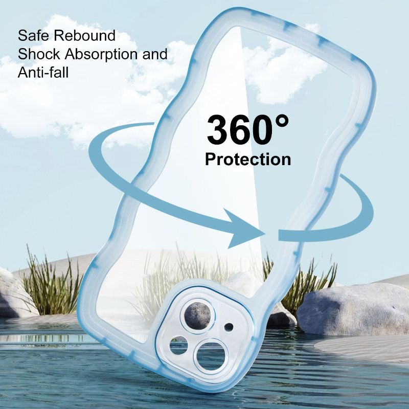 Photo 1 of Nucyky Compatible with iPhone 14 Case Wave, Cute Curly Frame Design Slim Soft Silicone Shockproof Protective Phone Case Cover 6.1 inch, Clear/Blue
 7 PACK 
