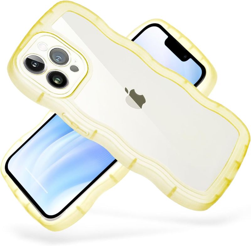 Photo 1 of Nucyky Compatible with iPhone 13 Pro Max Case Wave, Cute Curly Frame Design Slim Soft Silicone Shockproof Protective Phone Case Cover 6.7 inch, Clear/Yellow  6 PACK 
