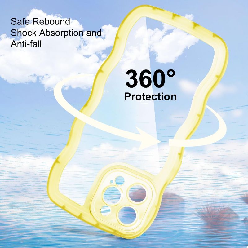 Photo 1 of Nucyky Compatible with iPhone 13 Pro Max Case Wave, Cute Curly Frame Design Slim Soft Silicone Shockproof Protective Phone Case Cover 6.7 inch, Clear/Yellow
 6 PACK 