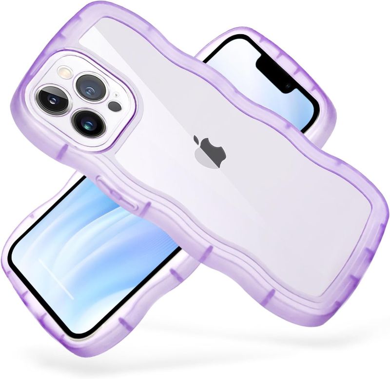 Photo 1 of Nucyky Compatible with iPhone 13 Pro Max Case Wave, Cute Curly Frame Design Slim Soft Silicone Shockproof Protective Phone Case Cover 6.7 inch, Clear/Purple   5 PACK 
