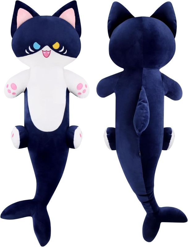 Photo 1 of Achwishap Long Shark Cat Plush 35.4", Blue Cute Kitten Stuffed Animal, Shark Body Odd-Eye Cat Face, Sleeping Hugging Plushy Body Pillow, Soft Toy Plush Gift at Birthday 2 PACK
