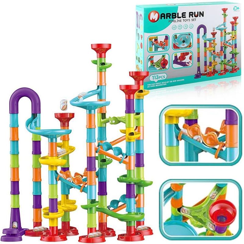 Photo 1 of 113 Pcs Marble Run for Kids,Marble Run Compact Set, STEM Learning Toy, Construction Building Blocks Toys, STEM Marble Runs for Kids 4-8.
