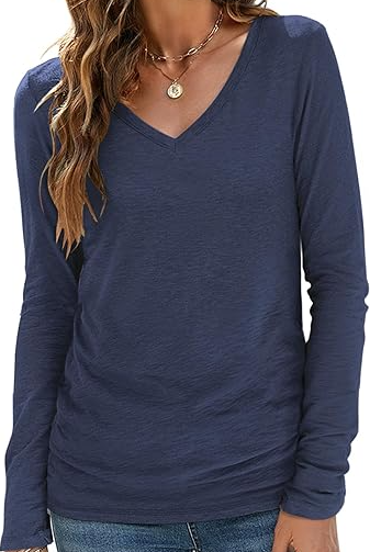 Photo 1 of Elgogy Long Sleeve Shirt for Women, Navy Blue, Large