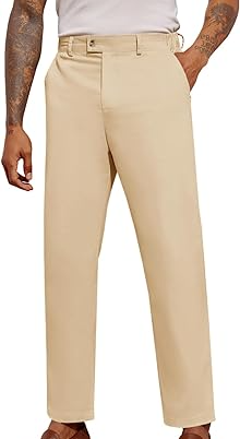 Photo 1 of PASLTER Mens Chinos Pants Flat Front Slim Fit Cotton Stretch Casual Dress Cropped Pants, Grey