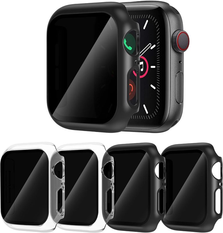 Photo 1 of 4 Pack for Apple Watch Privacy Screen Protector Case Series SE/6/5/4 Anti-Spy PC Hard Bumper Tempered Glass Ultra-Thin Bubble-Free Film for iWatch 44mm