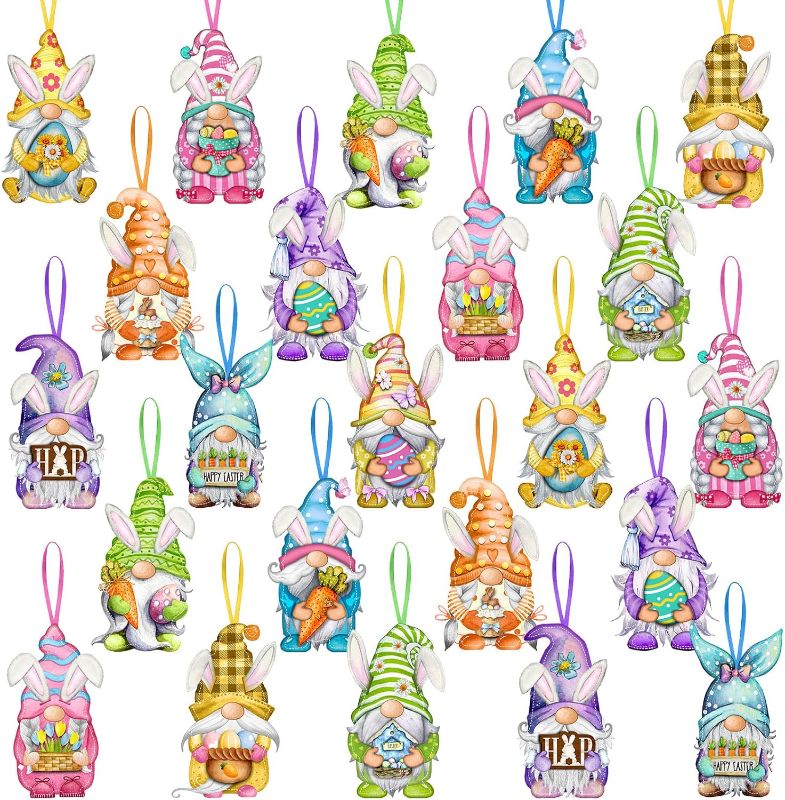 Photo 1 of 24 Pieces Easter Felt Ornaments Set Easter Felt Gnome Hanging Ornaments Colorful Easter Tree Decorations DIY Ornament Hanging with Twines for Easter Party Home Decor, Easter Party Supplies