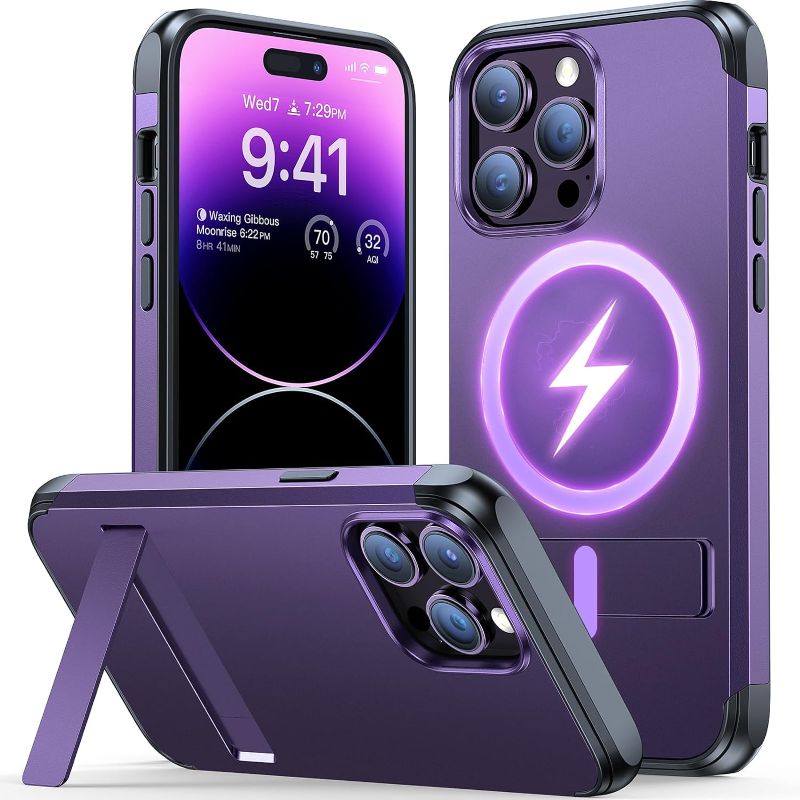 Photo 1 of VICSEED 3 Layer for iPhone 14 Pro Case [20FT Military Drop Protection] [Compatible with MagSafe] Magnetic Case with Stand Heavy Duty Shockproof Full Body Protective Slim Case, 6.1 inch 2022 Purple https://a.co/d/3hnR7su