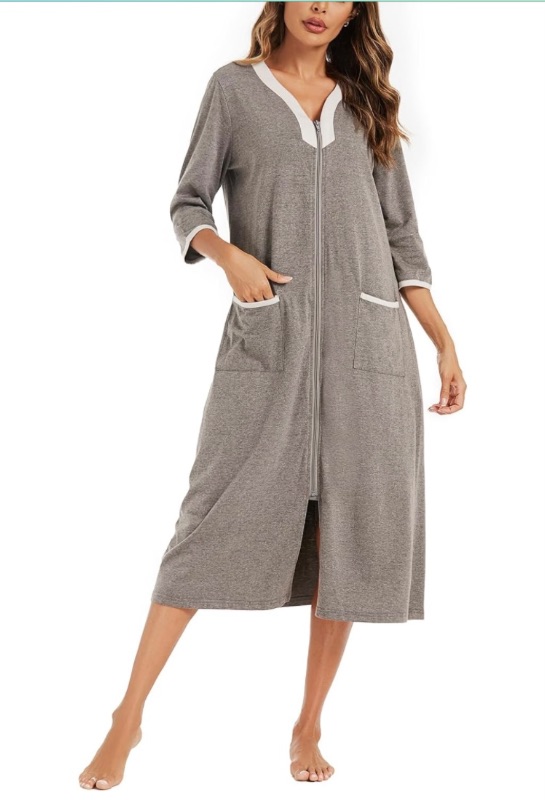 Photo 1 of Pabumbubu Bathrobe for Women 3/4 Sleeves Zip Up Robe Loungewear Housecoat Print Sleepwear Nightgown with Pockets https://a.co/d/9bjmWEH