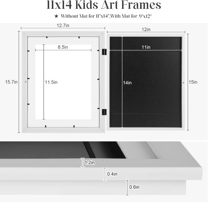 Photo 1 of [2-Pack] Kids Art Frames, 10x12.5 Front Opening Kids Artwork Frames Changeable, White Artwork Display Storage Frame for Wall, Holds 50 Pcs, for 3D Picture, Crafts, Children Drawing, Hanging Art,