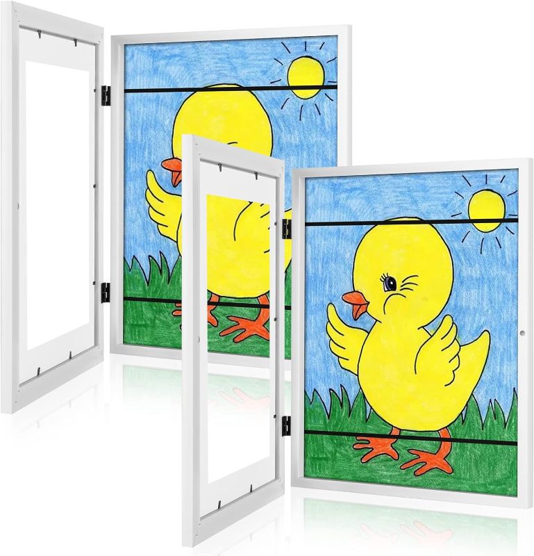 Photo 1 of [2-Pack] Kids Art Frames, 10x12.5 Front Opening Kids Artwork Frames Changeable, White Artwork Display Storage Frame for Wall, Holds 50 Pcs, for 3D Picture, Crafts, Children Drawing, Hanging Art,