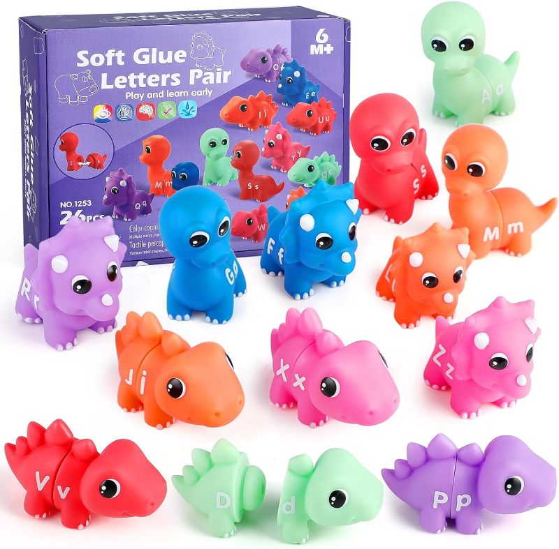 Photo 1 of OKREVIEW Alphabet Matching Dinosaur Toy 26 PCs - Sided Preschool Learning Game Kindergarten Classroom Must Haves Toddler Educational Fine Motor Toy for 2 3 4 5 Years Old Boy Girl Gift