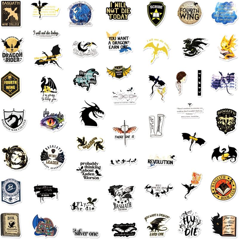 Photo 1 of Fourth Wing Dragon Stickers for Kids Teens Adults Glueewee Vinyl Waterproof 50PCS Cool Stickrs for Laptop Luggage Water Bottles Scrapbook