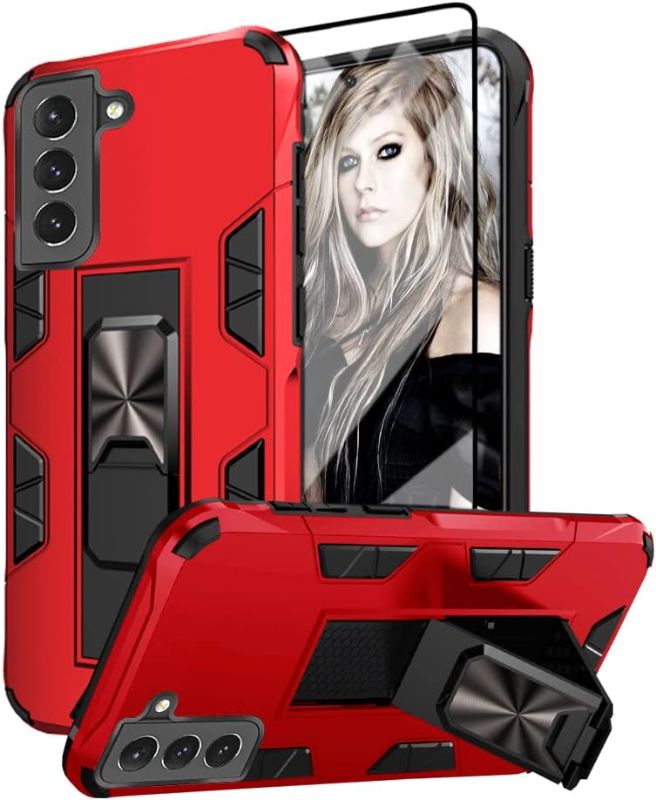 Photo 1 of Compatible with Samsung Galaxy S22 Plus 5G Case with Tempered Glass Screen Protector, Military Heavy Duty Shockproof Protective Covers, Built Magnetic Stand for Galaxy S22+ Plus Phone Case Red