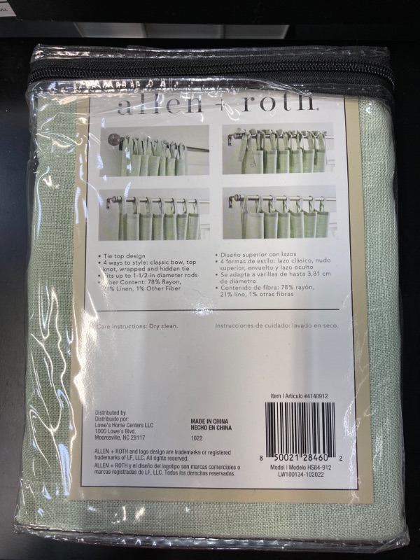 Photo 3 of allen + roth 84-in Sea Green Light Filtering Tie Top Single Curtain Panel