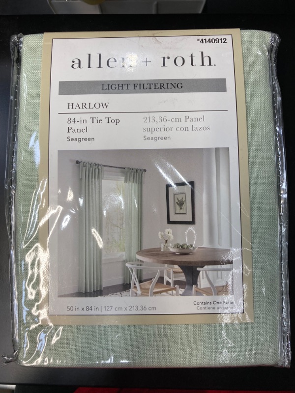 Photo 2 of allen + roth 84-in Sea Green Light Filtering Tie Top Single Curtain Panel