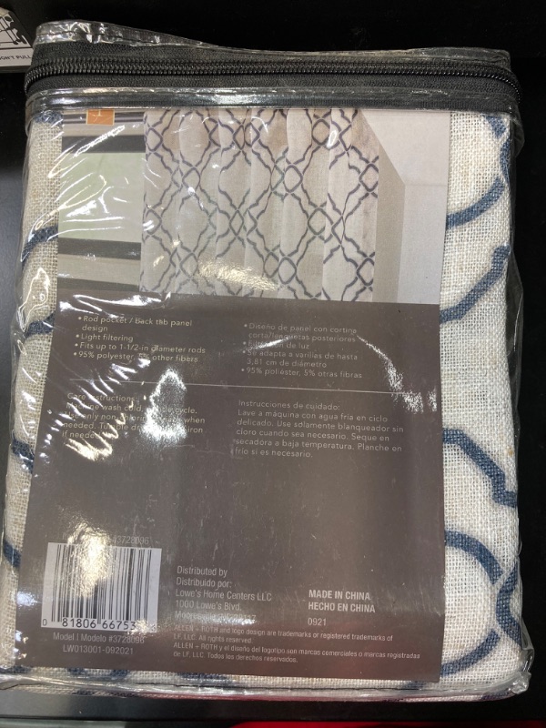Photo 1 of allen + roth 84-in Navy Light Filtering Back Tab Single Curtain Panel