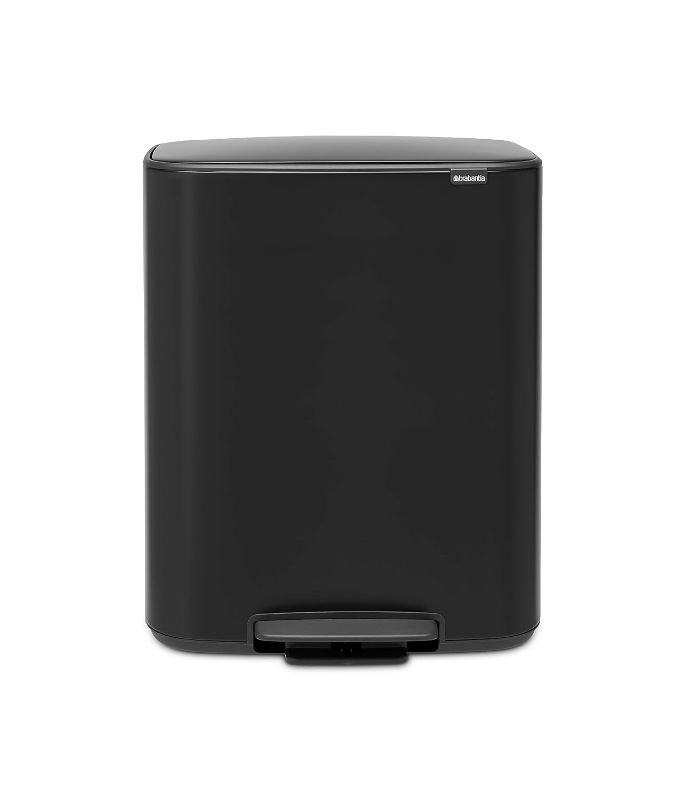 Photo 1 of Brabantia Bo Step-On Pedal Trash Waste/Recycling Garbage Can, 2 Inner Buckets (8 + 8 Gal), Matt Black 2 Inner Buckets (8 + 8 Gal) Matt Black