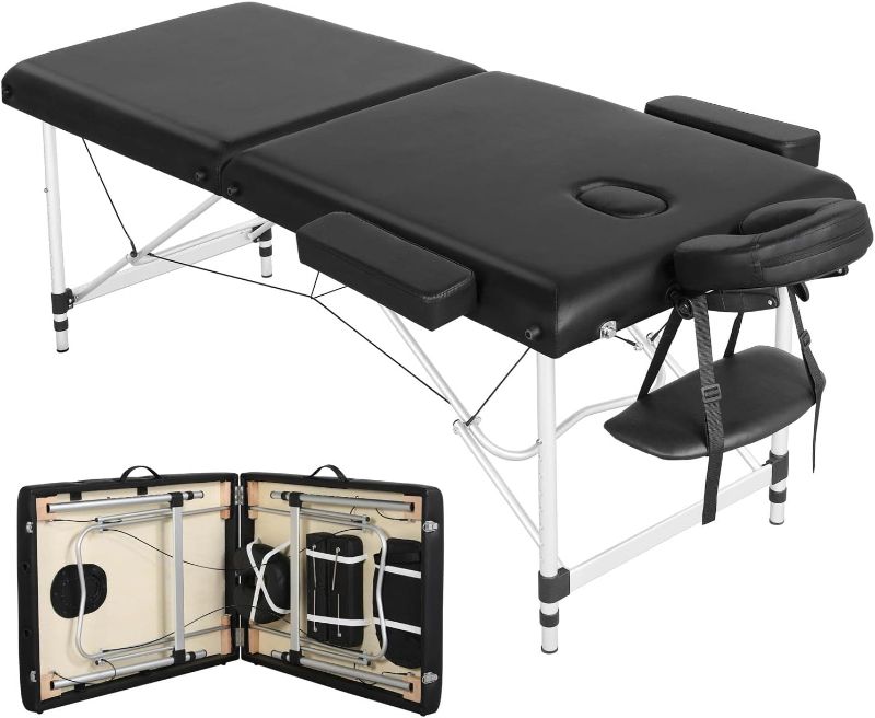 Photo 1 of Artechworks Lightweight Massage Table with Aluminium Frame, 2 Fold Beauty Therapy Bed? w/Free Carry Case, Face Cradle, Arm Rests (Black)