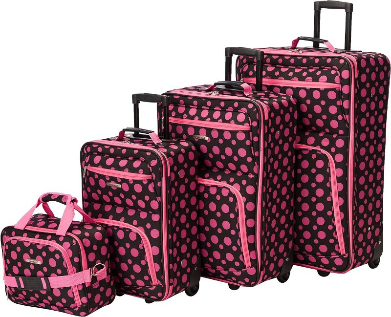 Photo 1 of **parts only wheels are broken***Rockland Fashion Softside Upright Luggage Set, Black/Pink Dot, 4-Piece 