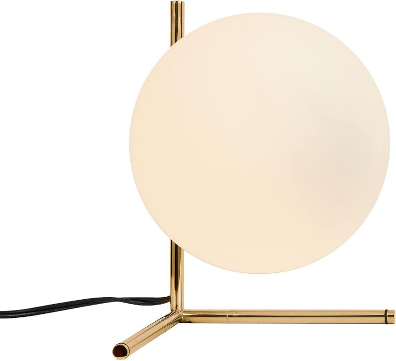 Photo 1 of BOKT Mid Century Modern Brass Table Lamp Contemporary Gold Glass Globe Desk Lamp Vintage Bedroom Bedside Reading Lamp Golden Metal Nightstand Lamp for Office Study Room https://a.co/d/4WVqXna