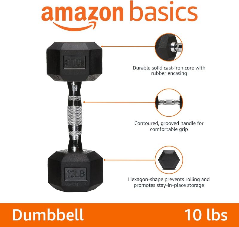 Photo 1 of 2 -Basics Rubber Encased Exercise & Fitness Hex Dumbbell, Hand Weight For Strength Training