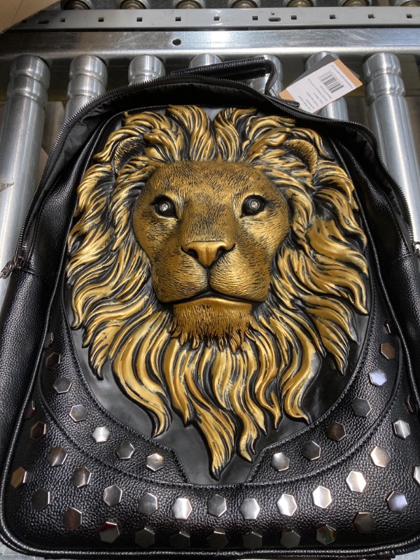 Photo 1 of 3D Lion Laptop Backpack Unique Designer PU Leather Fashion Travel Rivet Punk Backpack (Black G)
