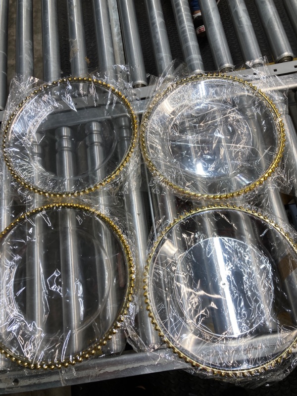 Photo 2 of 50 Pcs Clear Charger Plates 13 Inch Plastic Round Dinner Plates with Beaded Rim Dinner Table Decorative Plates for Home Wedding Kitchen Birthday Bridal Shower Party Dinner Table Supply (Gold)