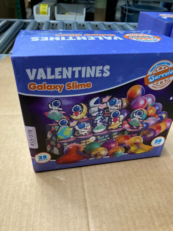 Photo 3 of 28 Pack Valentines Day Gifts for Kids, Galaxy Slime with Greeting Card Box Stress Relief Fidget Toy for Kids Party Favor, Valentine's Day Classroom Exchange Prizes Gift Set Style 2