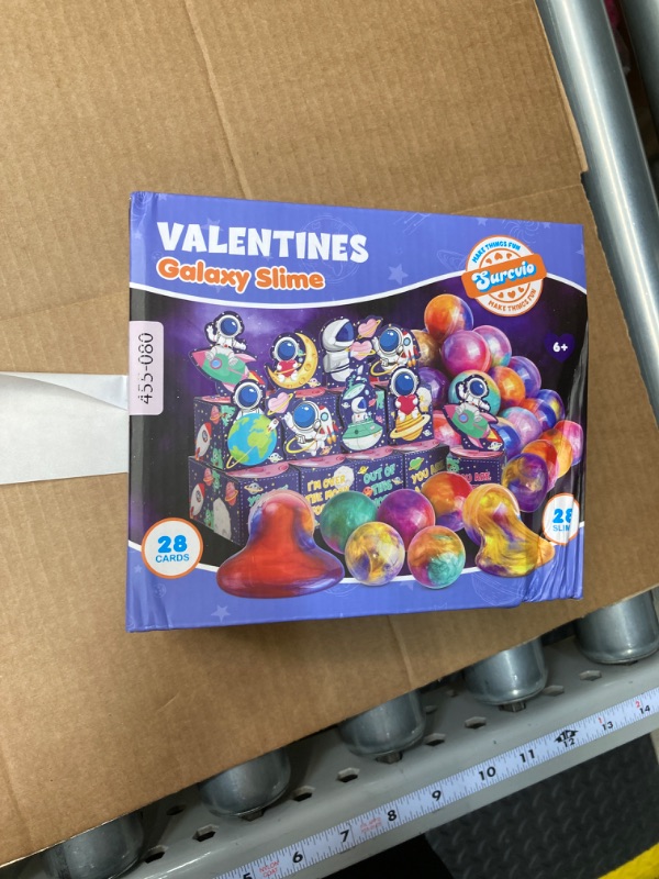 Photo 3 of 28 Pack Valentines Day Gifts for Kids, Galaxy Slime with Greeting Card Box Stress Relief Fidget Toy for Kids Party Favor, Valentine's Day Classroom Exchange Prizes Gift Set Style 2