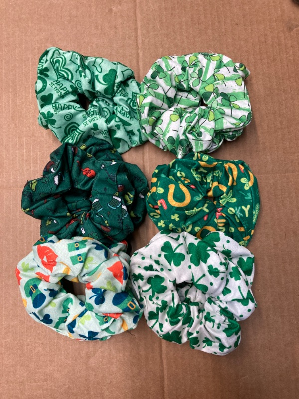 Photo 2 of 12PCS St Patrick's Day Hair Scrunchies Lucky Green Shamrock Hat Elastics Hair Bands Scrunchy Hair Ties Ropes Scrunchie for Women Girls Gifts
