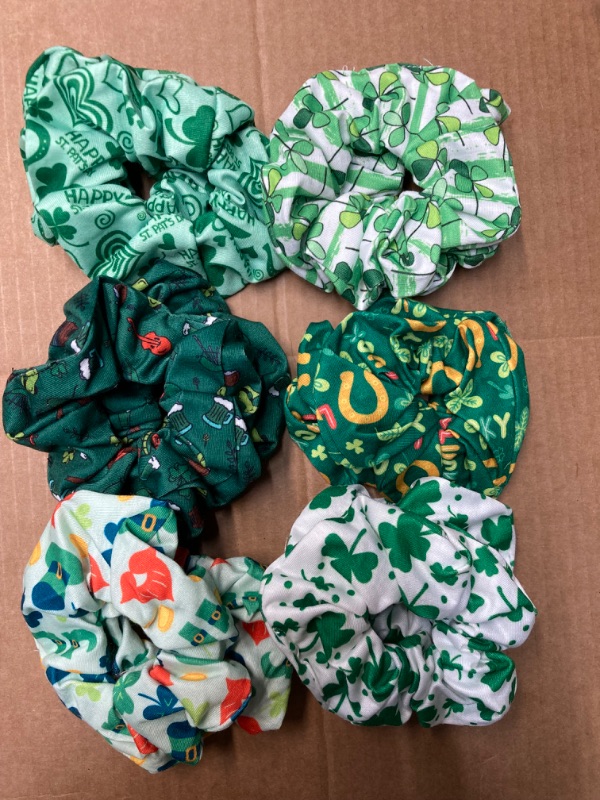 Photo 2 of 12PCS St Patrick's Day Hair Scrunchies Lucky Green Shamrock Hat Elastics Hair Bands Scrunchy Hair Ties Ropes Scrunchie for Women Girls Gifts
