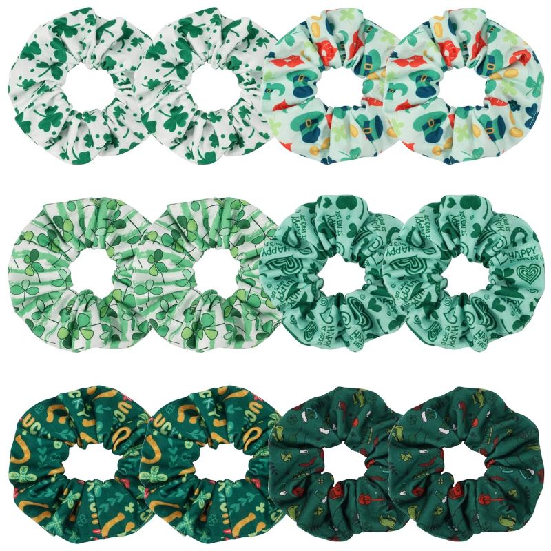 Photo 1 of 12PCS St Patrick's Day Hair Scrunchies Lucky Green Shamrock Hat Elastics Hair Bands Scrunchy Hair Ties Ropes Scrunchie for Women Girls Gifts
