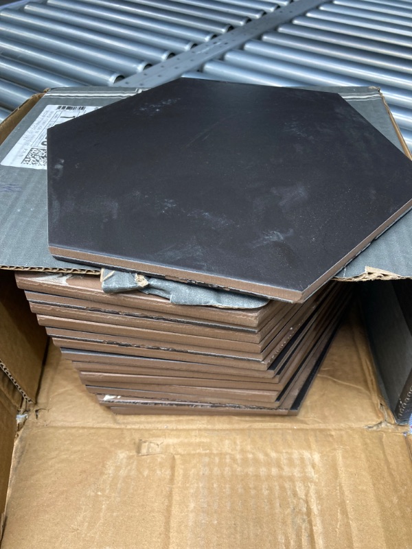 Photo 1 of Lucida Surfaces Luxury Vinyl Floor Tiles | Glue Down Adhesive Flooring | Colorful Hexagon Tiles | MosaiCore | 14 Count Sample Tile Pure Black