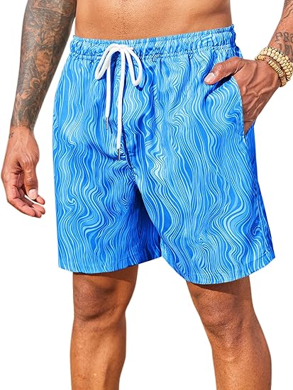 Photo 1 of Runcati Mens Swim Trunks Quick Dry Beach Shorts 6 Inch Swimwear Bathing Suit with Pockets Medium Blue 