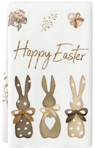 Photo 1 of Artoid Mode Bunny Rabbits Eggs Happy Easter Kitchen Towels Dish Towels, 18x26 Inch Seasonal Hello Spring Decoration Hand Towels Set of 4 Beige 1