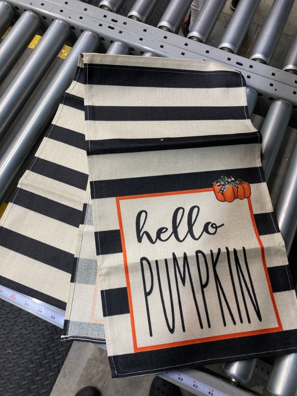 Photo 2 of  (Not Exact Photo) CosyBright 2 Pack Table Runn, Fall Pumpkin Rustic Black White Stripes Reversible Dishcloths Soft  Absorbent Table Runn