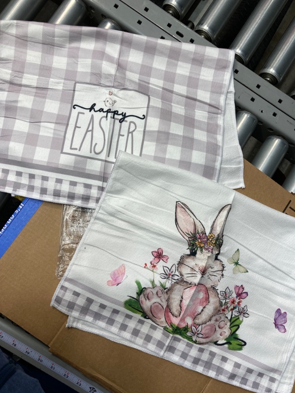 Photo 2 of Artoid Mode Silver Buffalo Plaid Rabbit Bunny Happy Easter Kitchen Towels Dish Towels, 18x26 Inch Spring Eggs Flower Decoration Hand Towels Set of 2