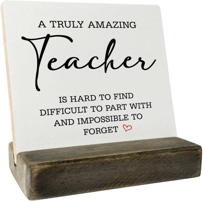 Photo 1 of Teacher Gift Wood Plaque, An Amazing Teacher is Hard To Find, Impossible To Forget, Plaque with Wooden Stand, Meaningful Wood Sign Plaque Gift, Teacher Gift, Thank You Gift, Teacher's Day Gift