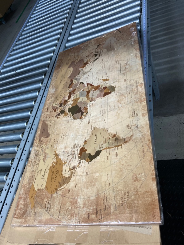Photo 1 of Acocifi World Map Canvas Wall Art Retro Beige Abstract Painting Vintage Old Nautical Picture Framed Artwork Prints for Living Room Bedroom Study Room Home Office Wall Decor 40"x20" 40"x20" style 1