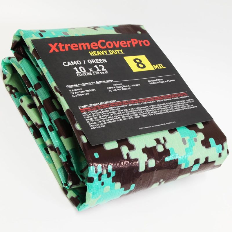 Photo 1 of 10' x 10' Large Multi-Purpose Waterproof Light Weight Heavy Duty Poly Tarp Grommets Every 24", 8 Mil 10x10CAMO Camoflauge Thick, for Home, Boats, Cars, Camping, UV Resistant, Rip/Tear Proof