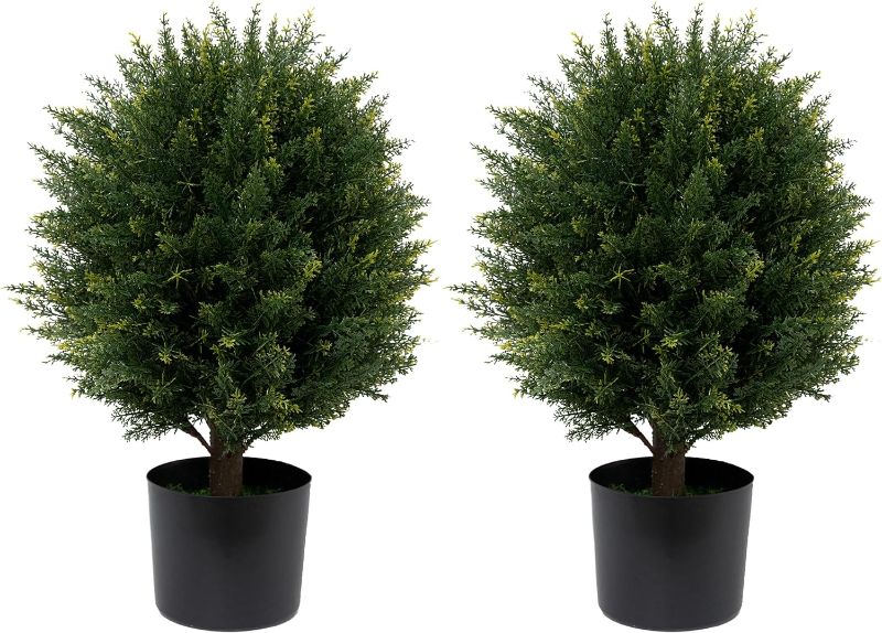 Photo 1 of 30" Tall Artificial Boxwood Topiary Pair, 2 Plants, Outdoor Ready Artificial Boxwood Topiaries Trees, Natural Looking Fake Potted Shrubs
