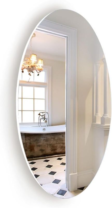 Photo 1 of Facilehome Oval Wall Mounted Mirror Dressing Mirror Frameless,Bedroom or Bathroom Mirror,Horizontal or Vertical(25.1" x 14.8" x 0.79")