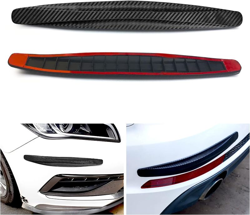 Photo 1 of 2PS Car Front Rear Bumper Protector Strip, Universal Carbon Fiber Textured Rubber Bumper Protector Strip, Suitable for Cars, SUVs, Trucks Bumper Protection Trim (Black)
