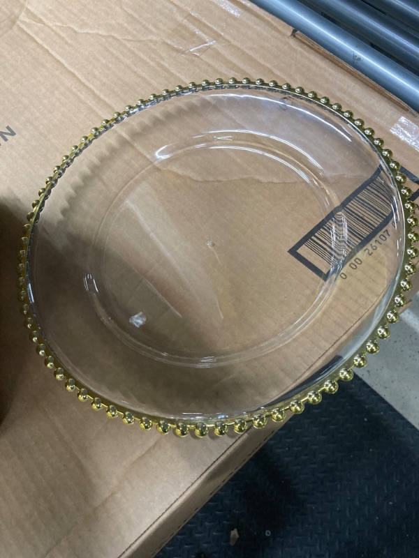 Photo 2 of 24 Pack 13 Inch Clear Charger Plates Bulk Round Beaded Chargers Plates Plastic Decorative Charger Plates with Gold Beaded Rim for Kitchen Wedding Events Dinner Party Tabletop Home Decor