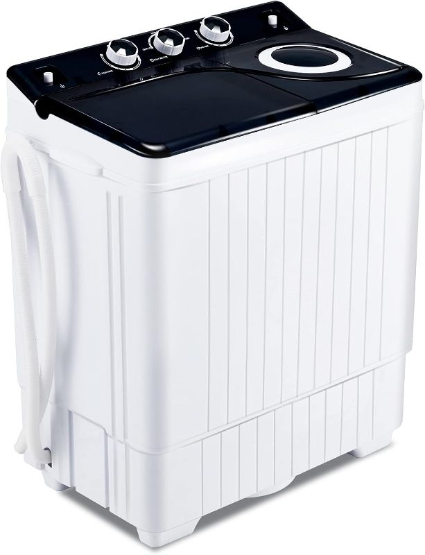 Photo 1 of Homguava 26Lbs Capacity Portable Washing Machine Washer and Dryer Combo Twin Tub Laundry 2 In 1 Washer(18Lbs) & Spinner(8Lbs) Built-in Gravity Drain Pump,for Apartment,Dorms,RV Camping (black+white)
