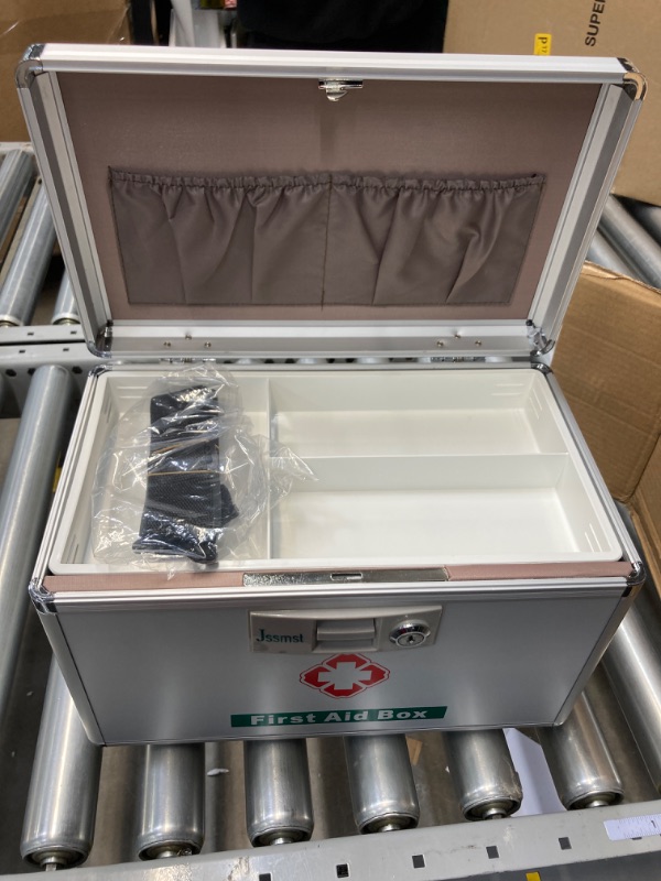 Photo 2 of Jssmst Locking Medicine Box - New Version First Aid Box Emergency Medicine Case, Non-metal Boxes with Drugs Storage, 13.8 x 8.5 x 8.2 Inches, New(MC14023) Large (Pack of 1) Silver - The Latest Version