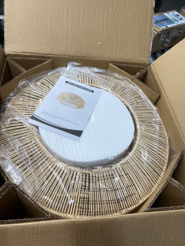 Photo 1 of 20" Boho Caged Ceiling Fan with Lights Flush Mount, Low Profile Rattan Ceiling Fans with Lights and Remote Control, Enclosed 6 Speeds for Bedroom, Living Room, Kitchen