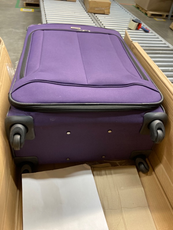 Photo 3 of ***USED, SOME DARK STAINS VISIBLE ON OUTSIDE OF LUGGAGE*** American Tourister Pop Max Softside Luggage with Spinner Wheels, Purple, 3-Piece Set (21/25/29) 3-Piece Set (21/25/29) Purple