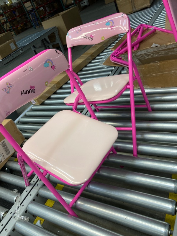 Photo 2 of ***USED, MINOR CUT ON ONE SEAT*** Minnie Mouse Kids Folding Table & Chairs Set for Kid and Toddler 36 Months Up To 7 years, Includes: 1 Table (36"L x 24"W x 20"H), 2 Chairs (13"L x 13.5"W x 21"H) Weight Limit: 70 lb