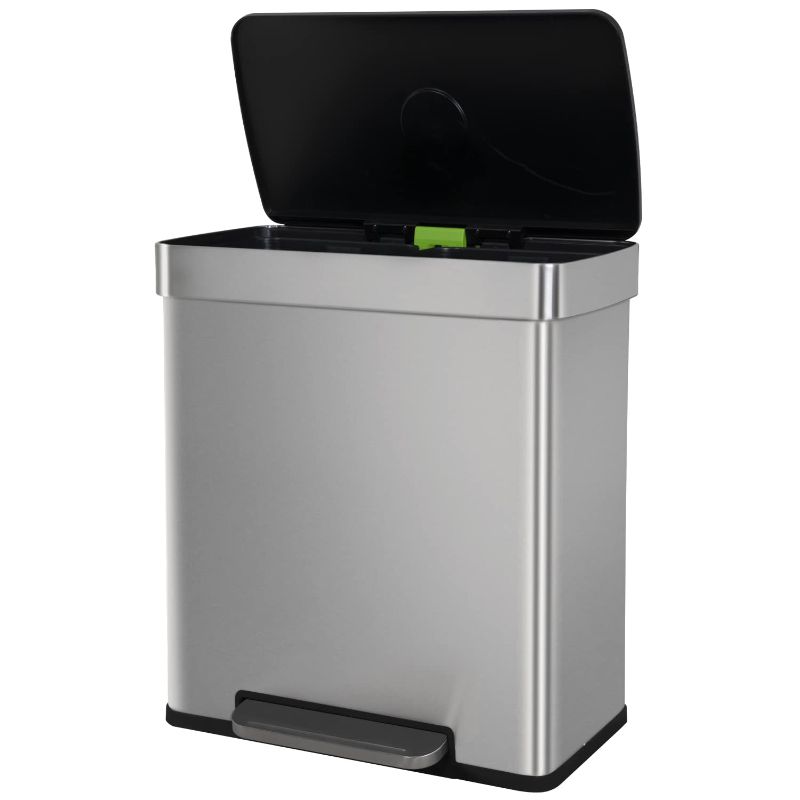 Photo 1 of 60 Liter Trash Can Soft-Close, Smude Resistant Trash Can with Foot Pedal-Brushed Stainless Steel and Two Independent Drums Waste Bin for Home, Kitchen, Office, Bathroom
